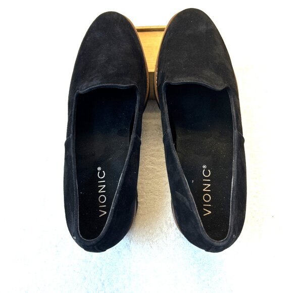 Vionic Willa Black Suede Loafers Black Soles 2" Platform SZ 8 Wide New w/ BOX - Picture 2 of 8